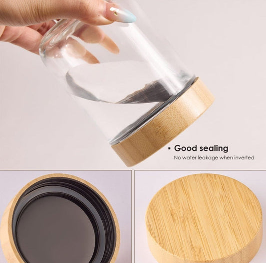 4 Piece Overnight Oat Jars Airtight Container Bamboo Lid Glass Food Storage 470ml