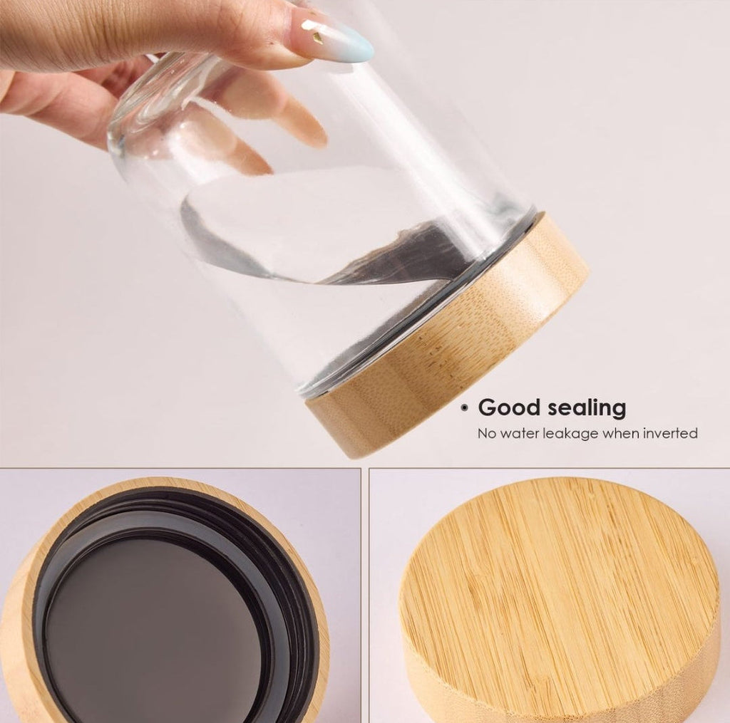 4 Piece Overnight Oat Jars Airtight Container Bamboo Lid Glass Food Storage 470ml